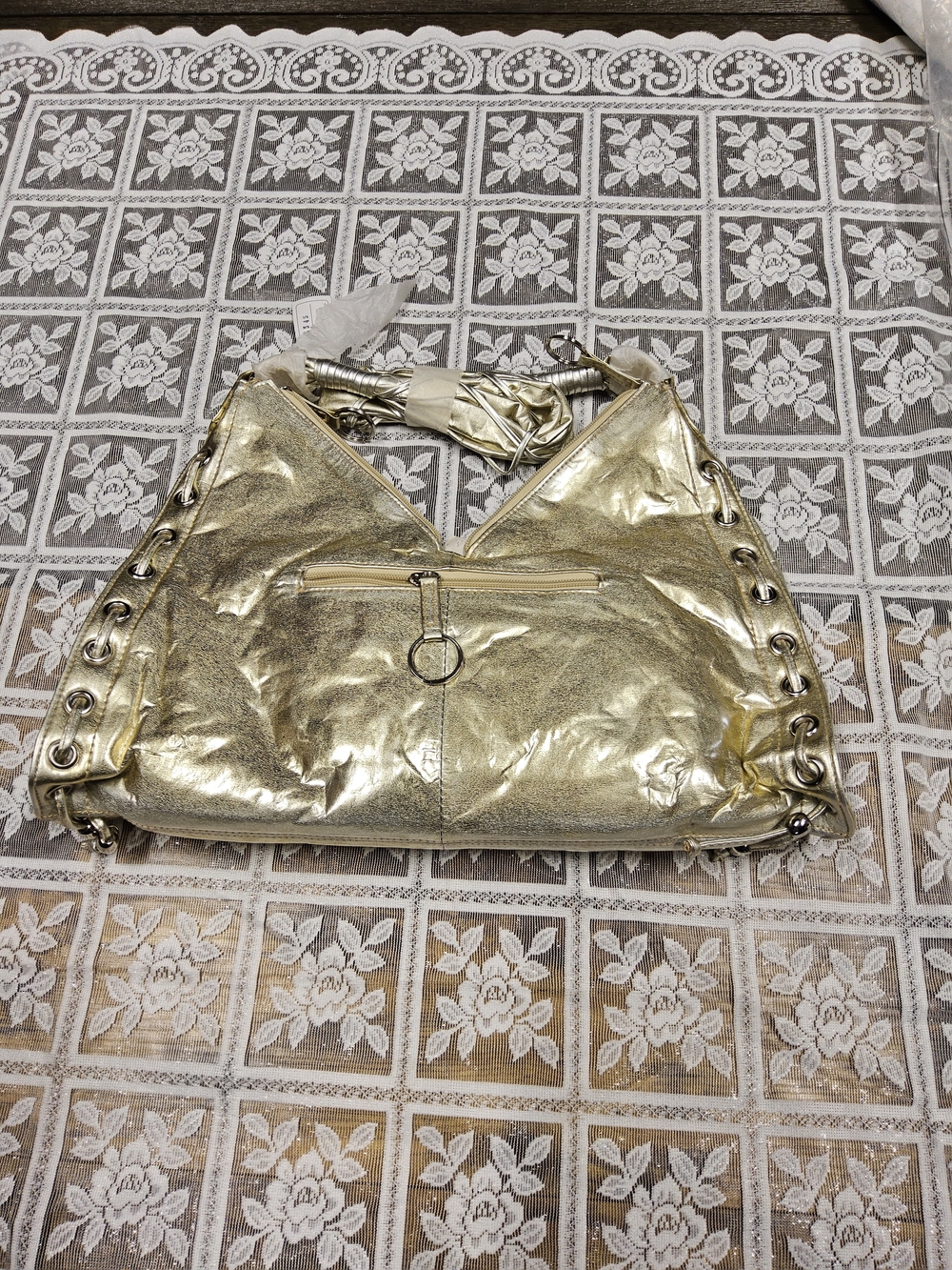 NWOT Metallic Gold Women’s Shoulder Bag with 2 top zipper closure